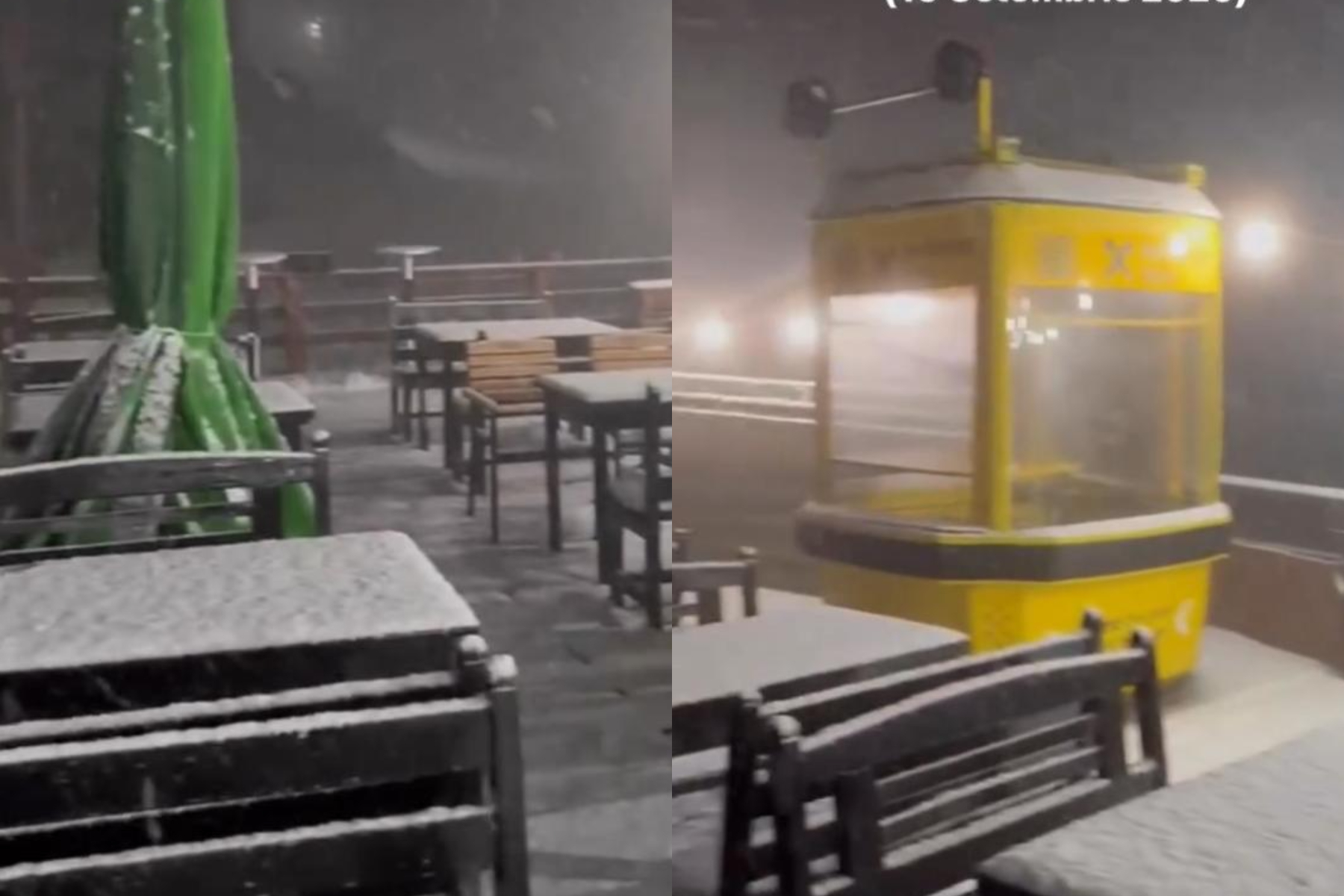 Prima ninsoare viscolită de toamnă a lovit Poiana Brașov: imagini spectaculoase de la Postăvaru