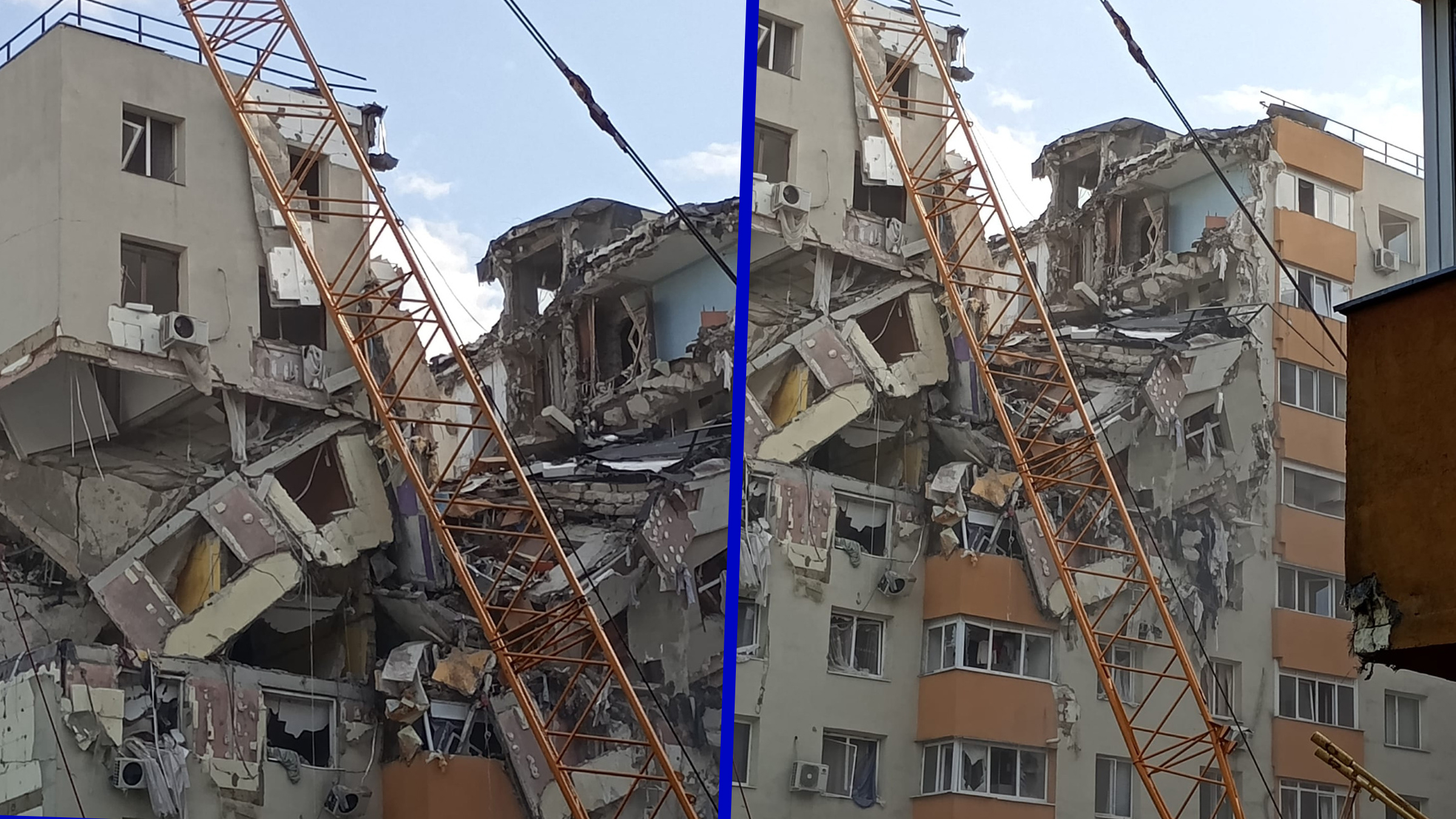 Incident grav pe șantierul de la blocul din Rahova: o macara s-a înclinat peste imobilul afectat