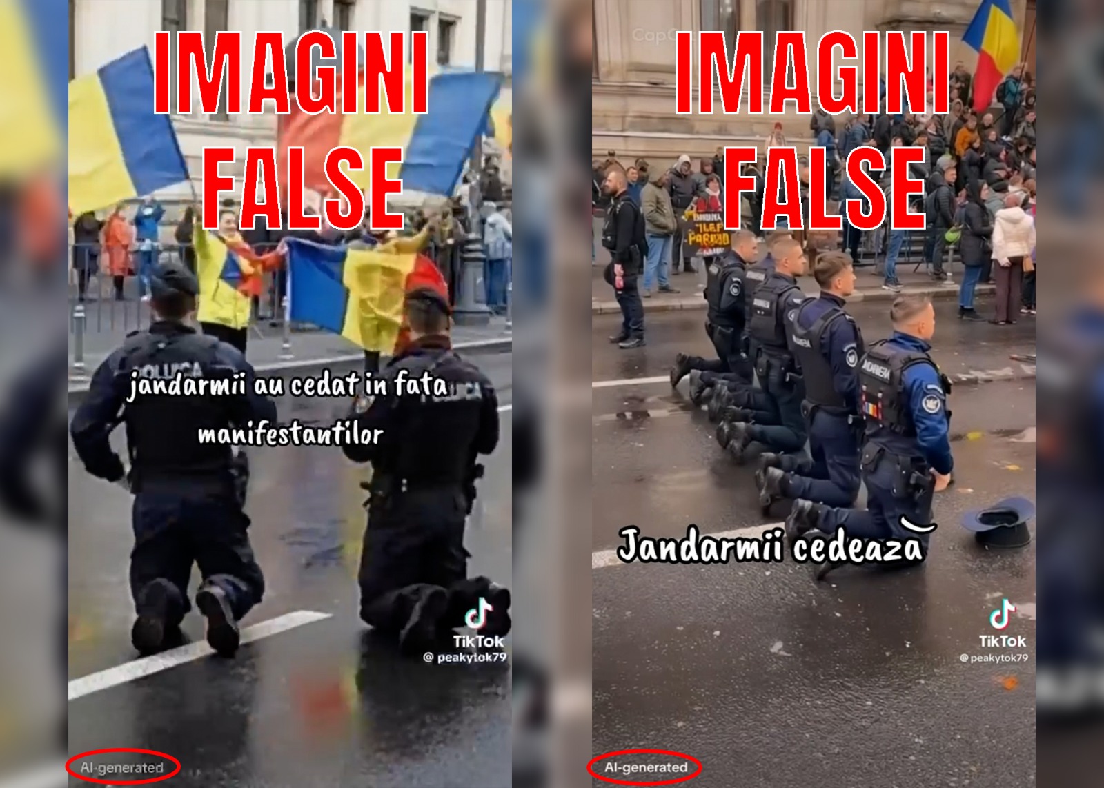 Jandarmeria avertizează: circulă imagini false, generate prin AI, cu jandarmi în fața Curții de Apel București