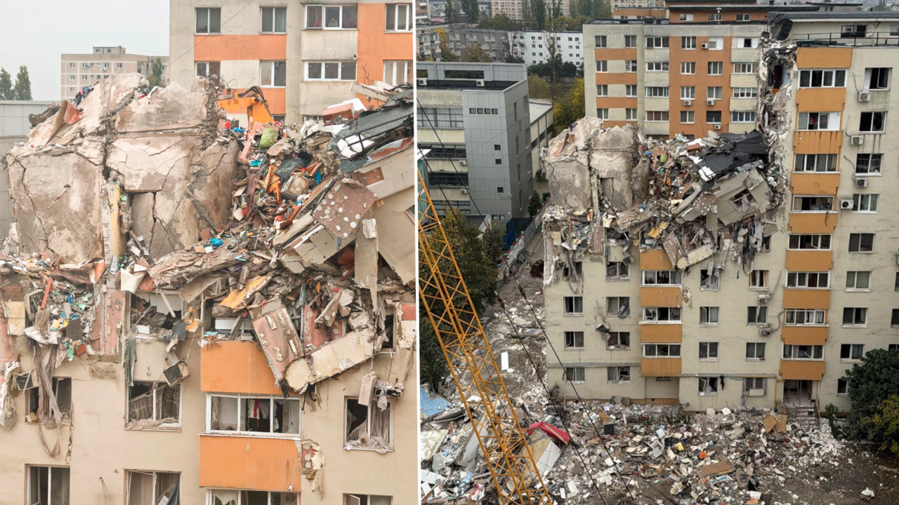 Demolarea controlată a blocului afectat de explozia din Rahova: etajele superioare s-au prăbușit