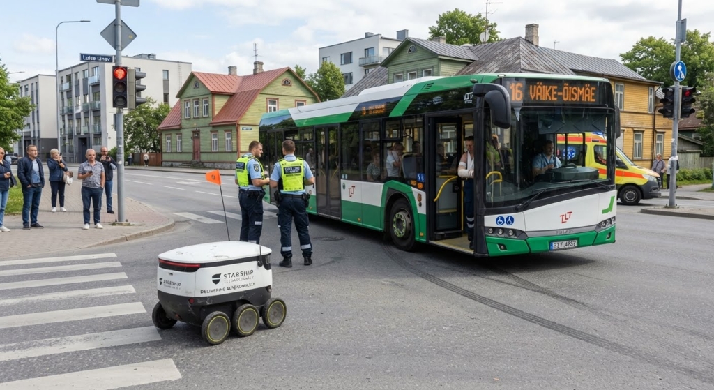 Un robot de livrări a ignorat semaforul în Tallinn și a rănit nouă pasageri dintr-un autobuz