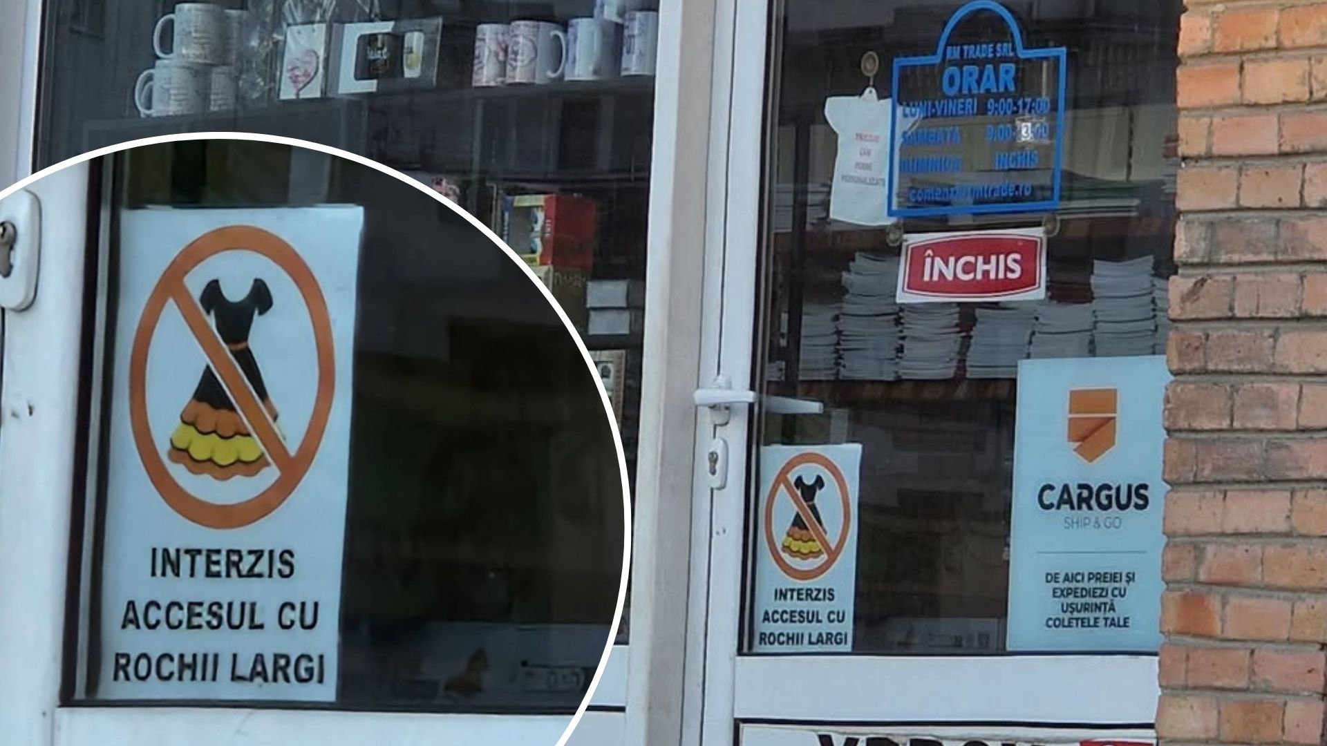 Controverse în Câmpia Turzii după afișul care interzicea accesul în magazin cu rochii largi