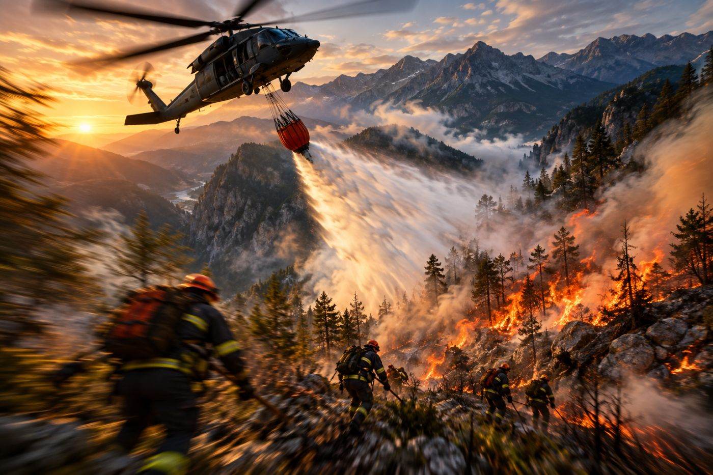 Intervenție cu elicopterul Black Hawk pentru stingerea unui incendiu de pădure în masivul Retezat
