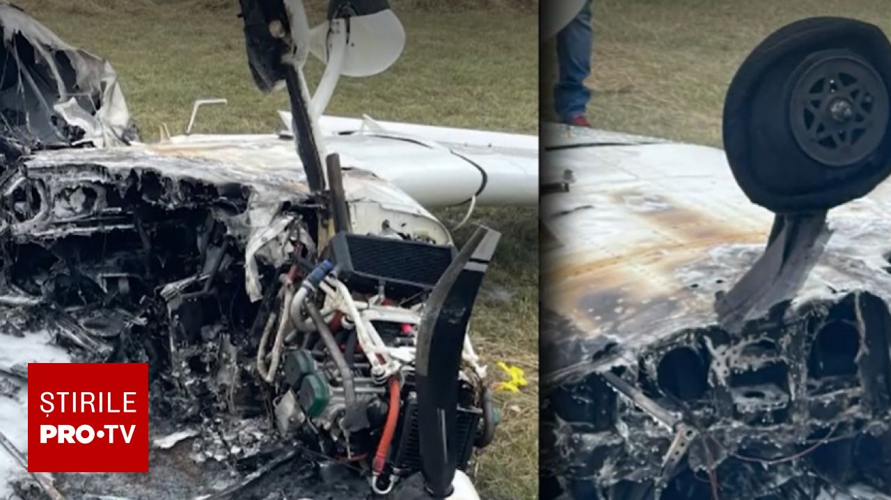 Avion ultraușor răsturnat și incendiat la aterizarea de pe aerodromul din Iași