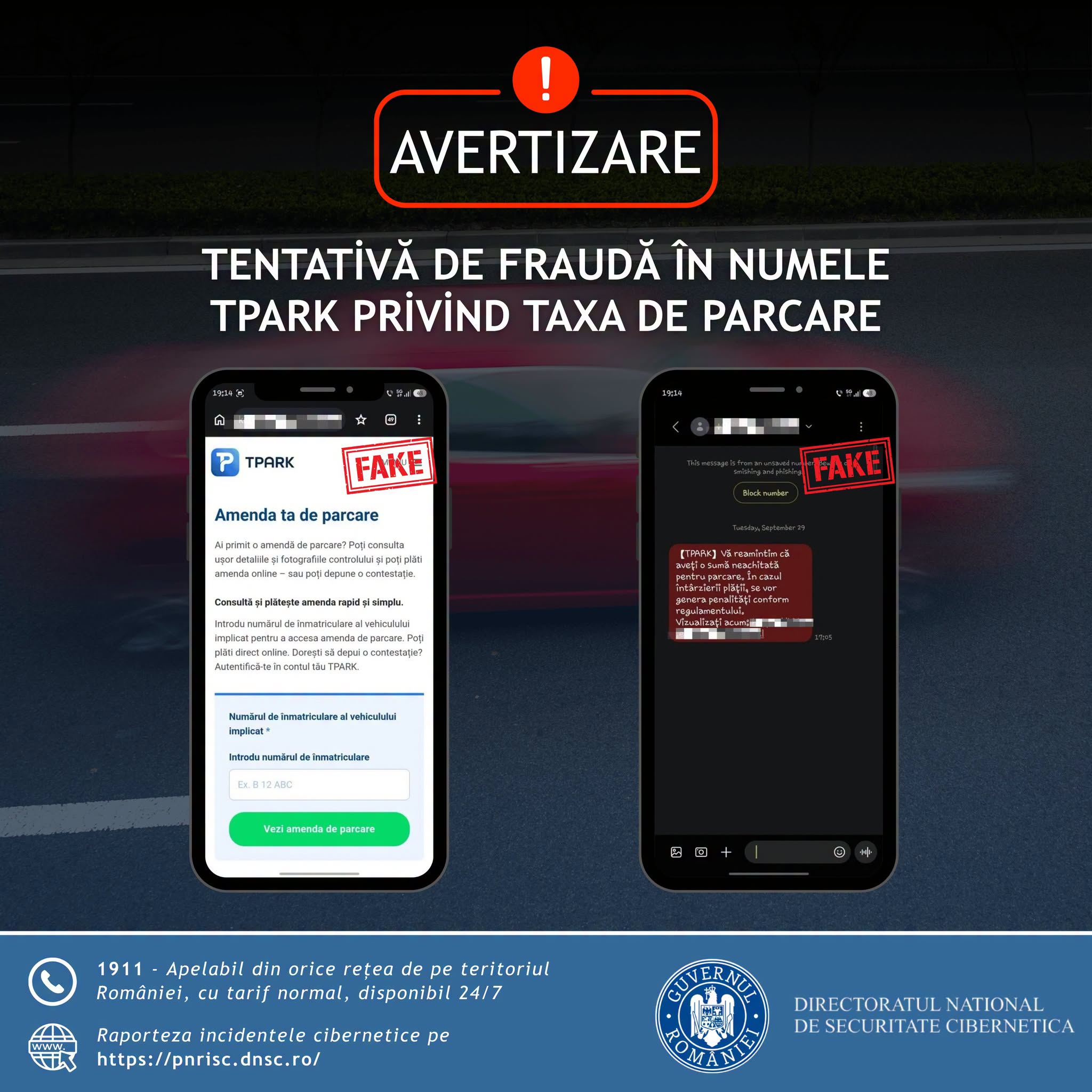 Avertisment DNSC: Atacatori folosesc SMS-uri false despre amenzi de parcare pentru a fura date bancare