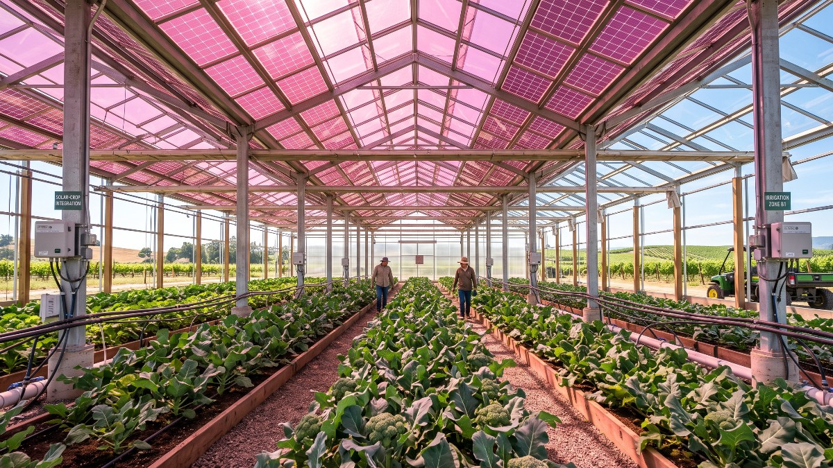 Panouri solare roz permit cultivarea plantelor și producerea de energie pe același teren