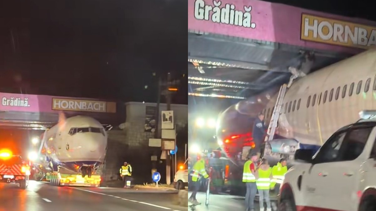 Un avion de pasageri dezafectat a rămas blocat sub un pod în Balotești