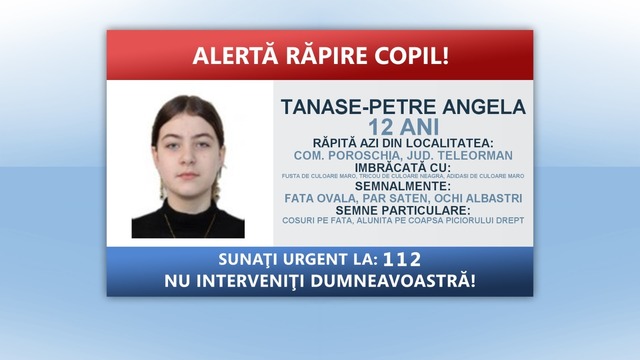 Alertă de răpire în județul Teleorman: o fată de 12 ani ar fi fost urcată forțat într-un autoturism