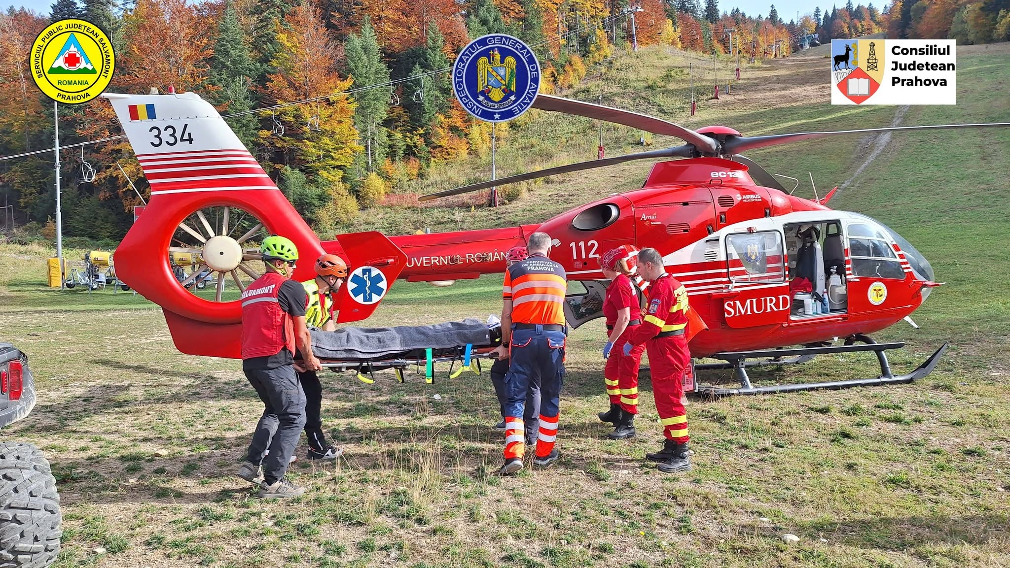 Accident grav în Azuga: un adolescent de 14 ani a fost transportat cu elicopterul SMURD către București