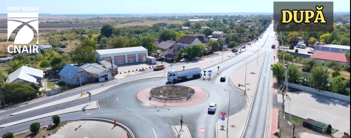 Finalizate lucrările pentru noul sens giratoriu la intersecția DN 2 cu DN 2B, în județul Buzău