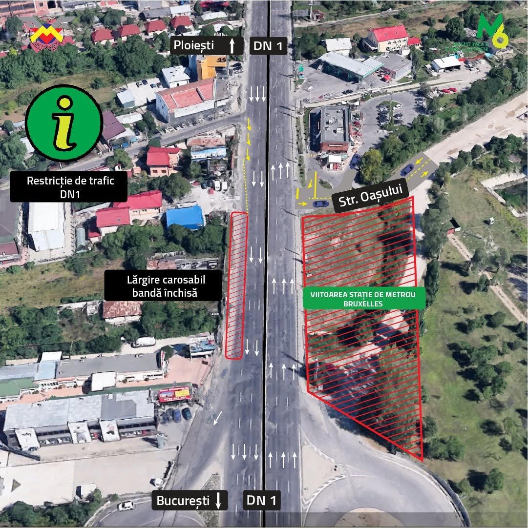 Restricții de circulație pe DN1 pentru lucrările la magistrala 6 de metrou către Aeroportul Otopeni