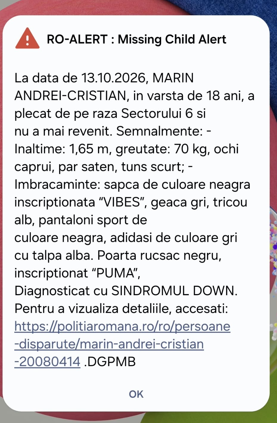 Un tânăr de 18 ani cu sindrom Down a dispărut din Sectorul 6 al Capitalei