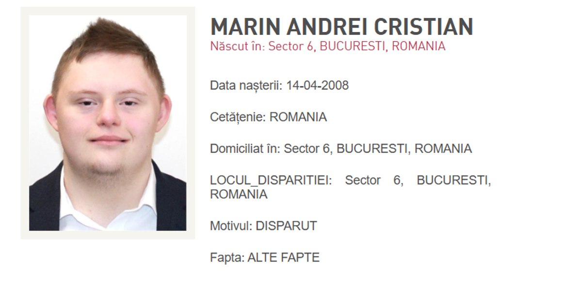 Autoritățile au emis un mesaj RO-ALERT pentru un tânăr de 18 ani dispărut în Sectorul 6