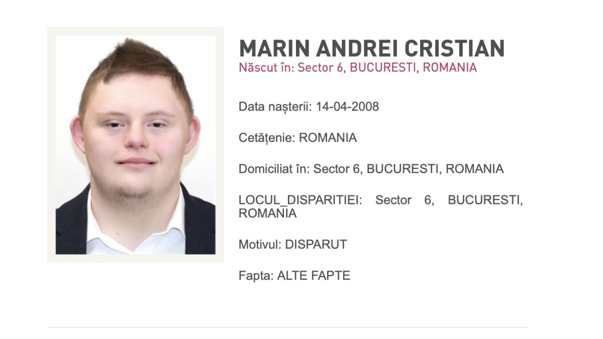 Alertă de dispariție în București: un tânăr de 18 ani cu Sindrom Down este căutat de poliție